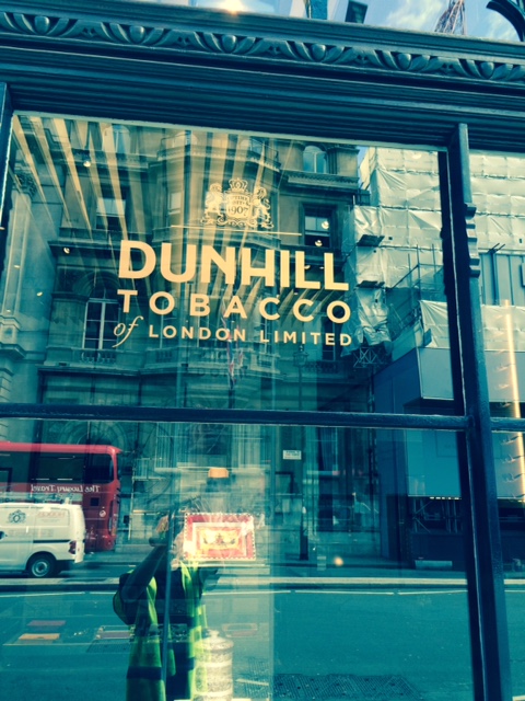 Dunhill Tobacco window vinyl graphics on London high street installed by UK Install